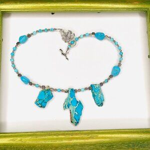 Natural Turquoise Statement Necklace Designer Handmade NWT